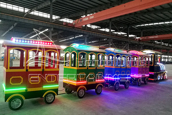 Train with Colorful Lights at Night