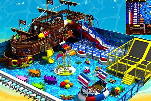 Área de juegos interior para niños con barco pirata