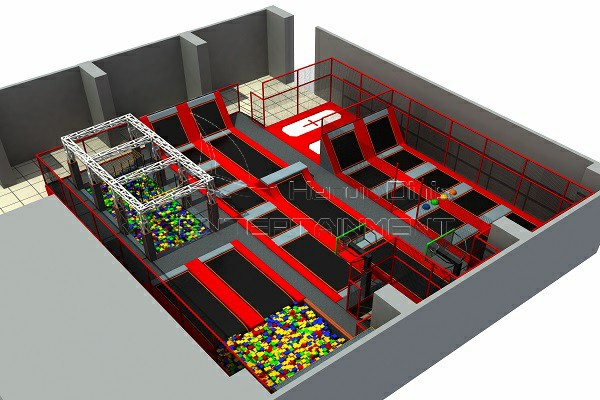 Projeto CAD para parque de trampolim de 300 metros quadrados